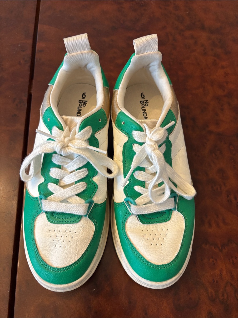 Women’s Green and White Lace-Up Sneakers